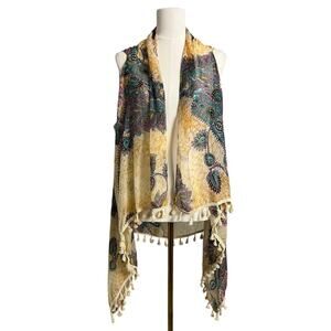 Lavello Paisley Kimono Vest Womens One Size Tassel Fringe Boho Sheer Multicolor